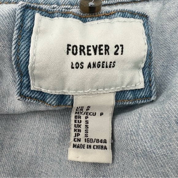 Forever 21 Fleece Sleeves Denim Jean Jacket Size Small Women’s - Picture 2 of 8